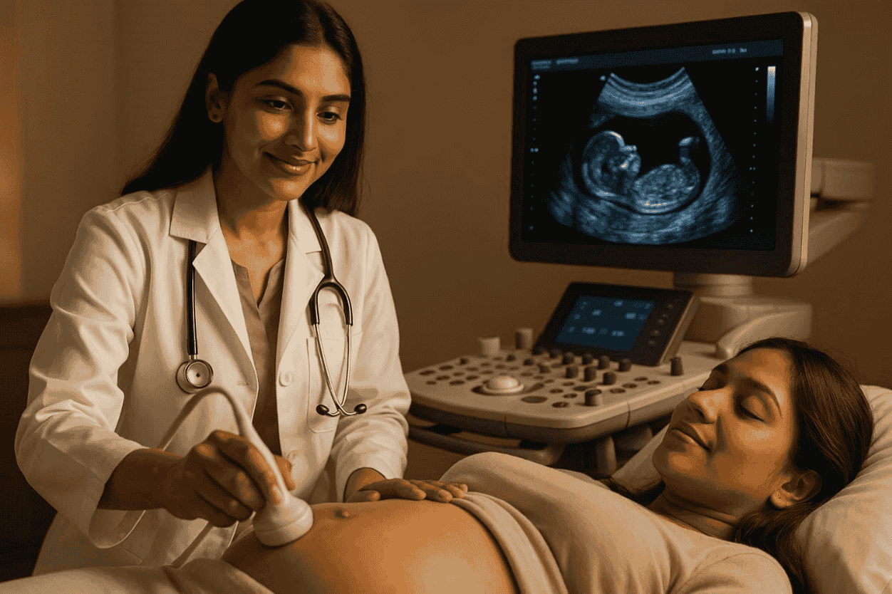NT scan showing nuchal translucency measurement