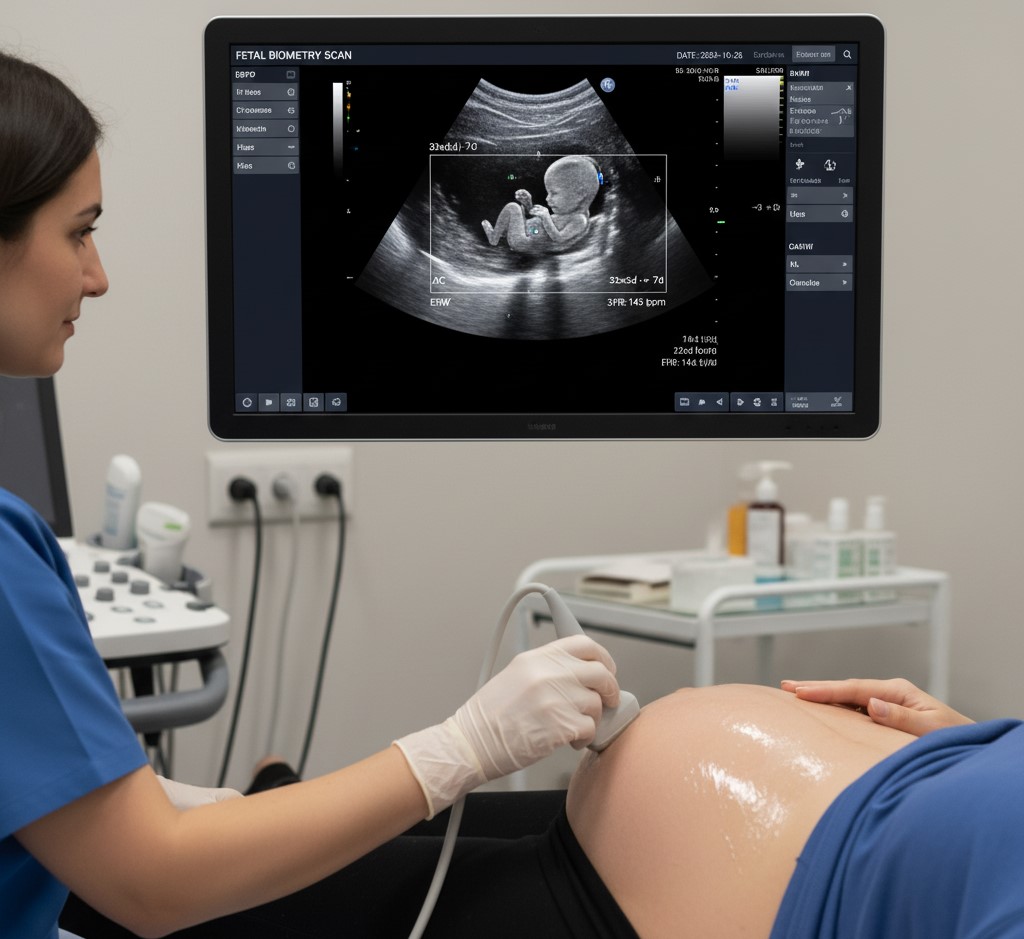 Growth scan showing fetal biometric measurements